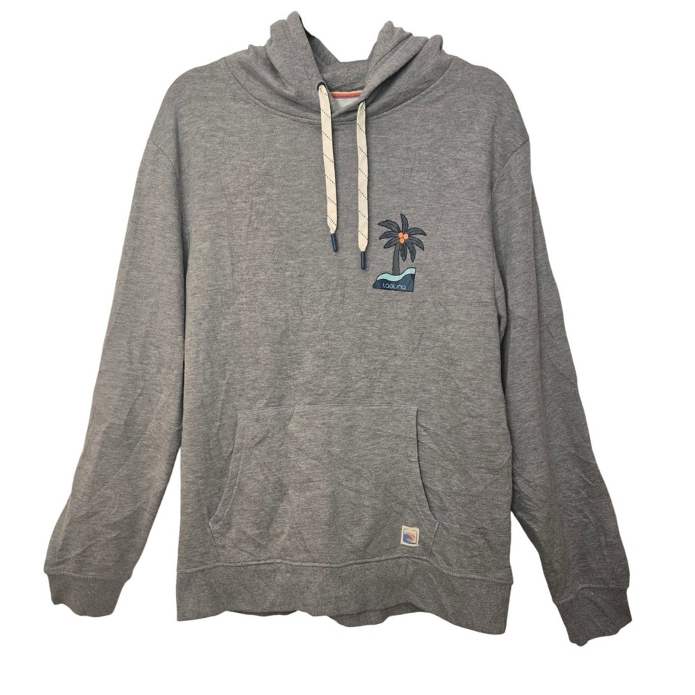 Laguna Mens‎ Gray Hoodie Palm Tree Graphic Sweatshirt Size Large